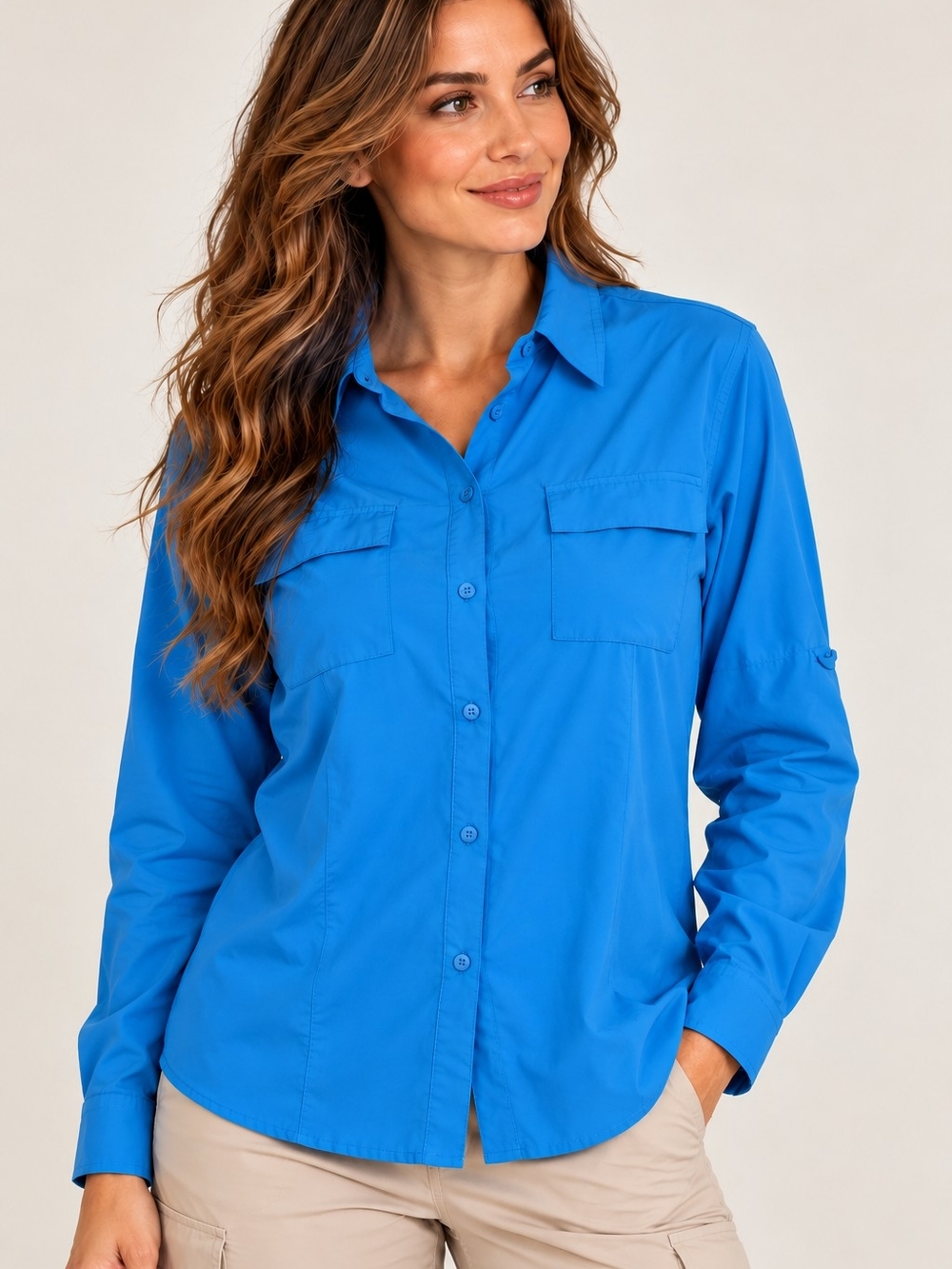 Reel Legends Bright Blue Long-Sleeve Button Down Shirt